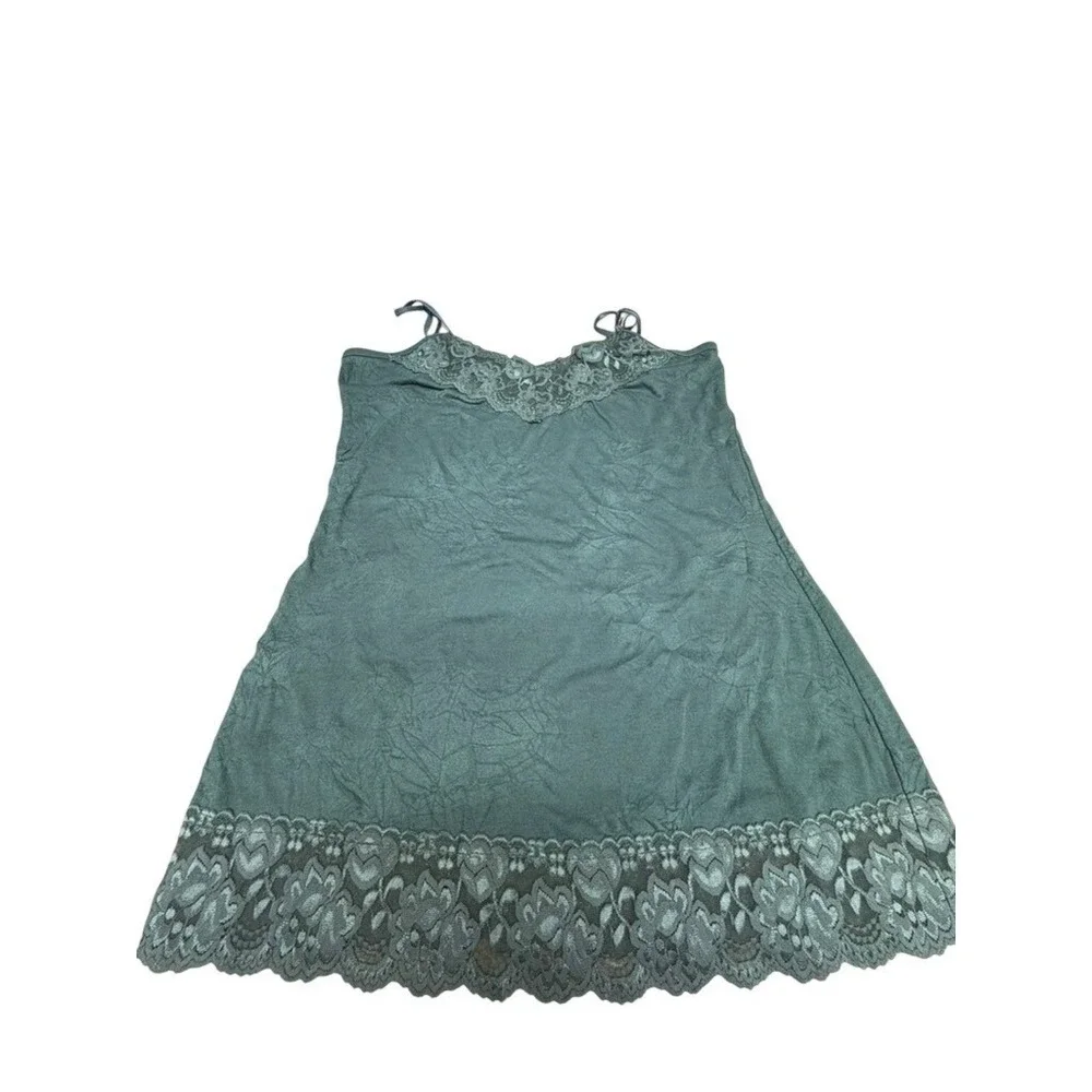 Dk Green Lace Trim Cami Slip Top‎ Sleeveless Adjustable Straps Textured NO TAG